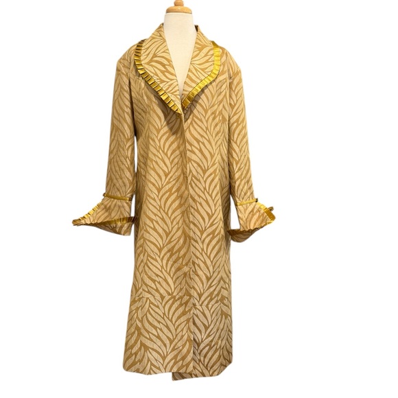 Anthropologie Sundays Gold Textured Long Coat Satin Crystal Embellishments 16 - Picture 1 of 13